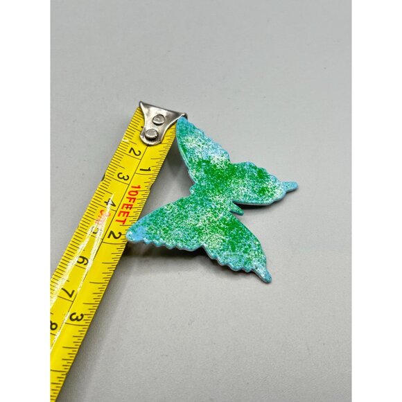 Vintage Green Enamel Over Aluminium Butterfly Pin Brooch Hand Crafted Bug Pin - Picture 6 of 7